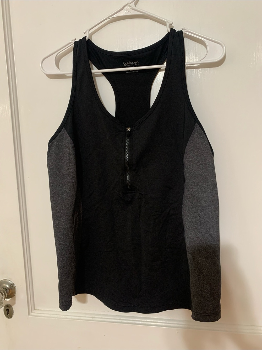 Calvin Klein Black Tank Top with Gray Side Panels and Front Zip